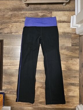 Black Athletic Pants with Purple Waistband and Side Stripe